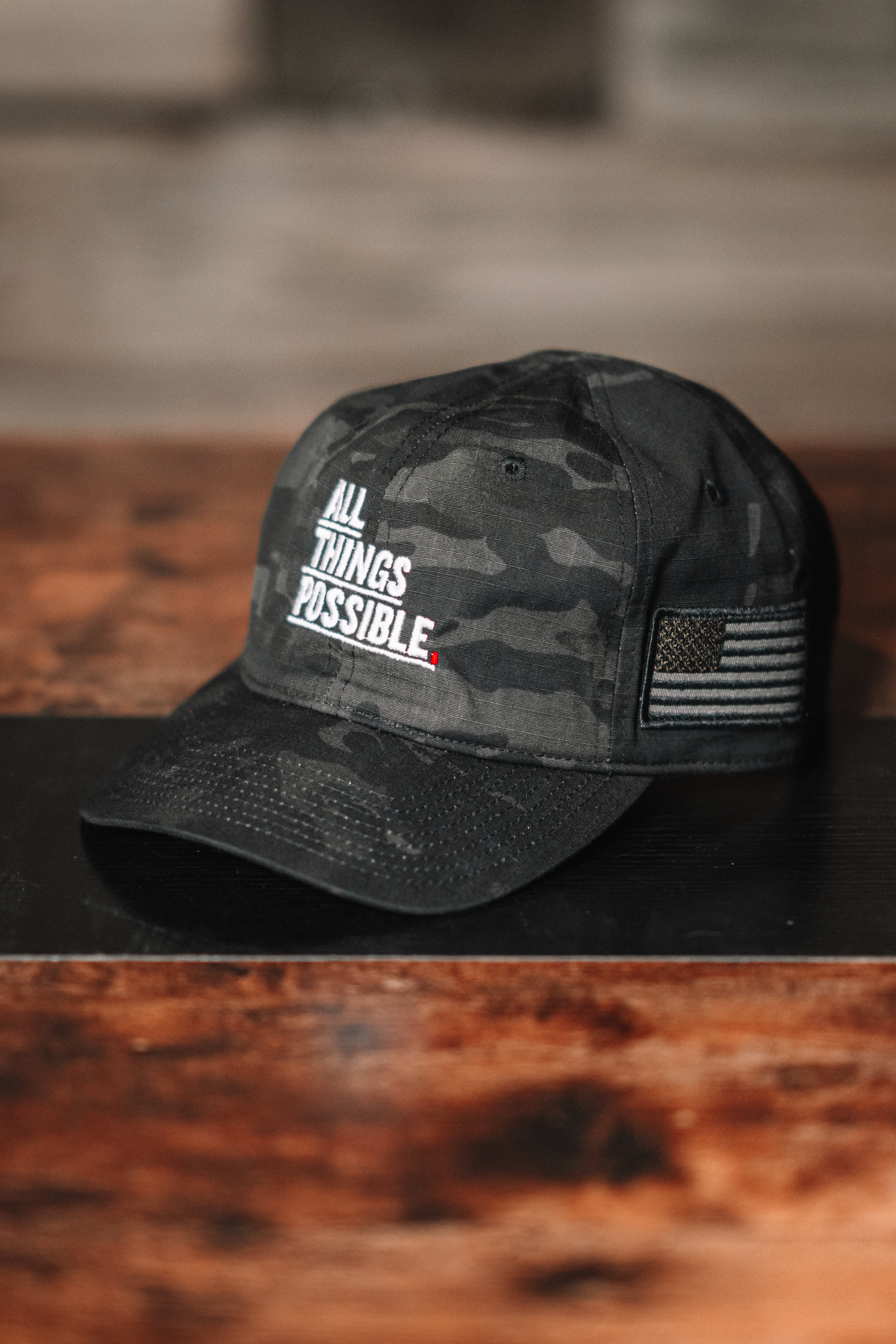 Black Camo All Things Possible American Flag Hat